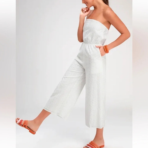 Lulus Pants - Lulu’s Jumpsuit Womens Large Sunlight Special Embroidered Costal Boho Strapless